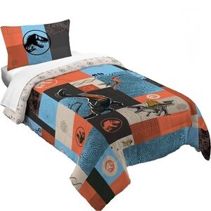Jurassic World Kids 2 Piece Blue Orange Reversible Dinosaur Comforter